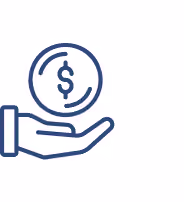 Outline of a hand holding a coin with a dollar sign on it, symbolizing payment or financial transaction.