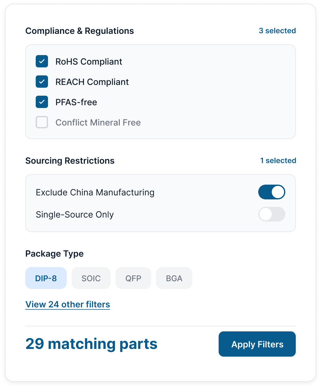Advanced part filtering of risk