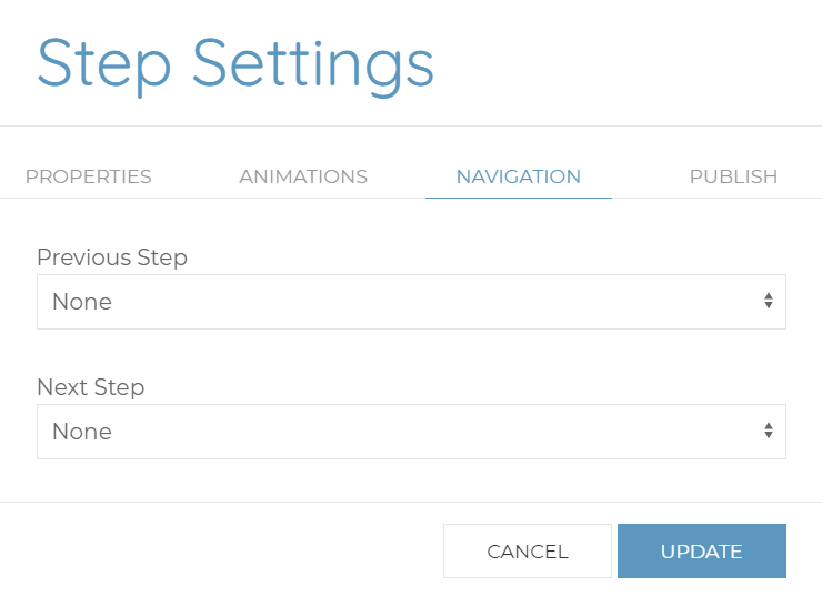 Cadasio Step settings to control project navigation 