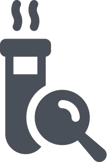 A testing cube icon in grey