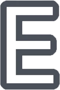 Letter E in white with grey border.