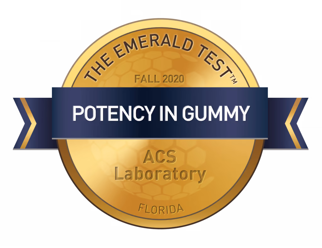The award for Potency in Gummy, Emerald Test Fall 2020