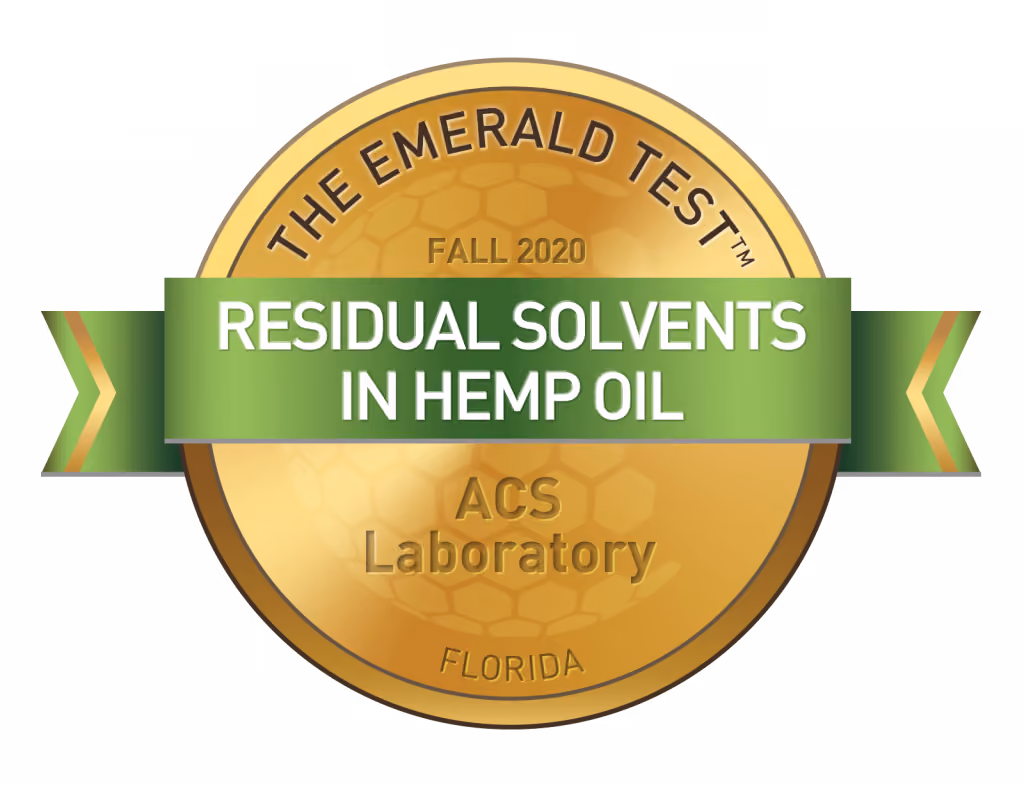 The award for Residual solvents in Hemp oil, Emerald Test Fall 2020 