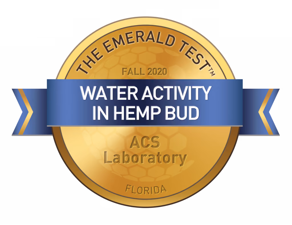 The award for Water Activity in Hemp Bud, Emerald Test Fall 2020 