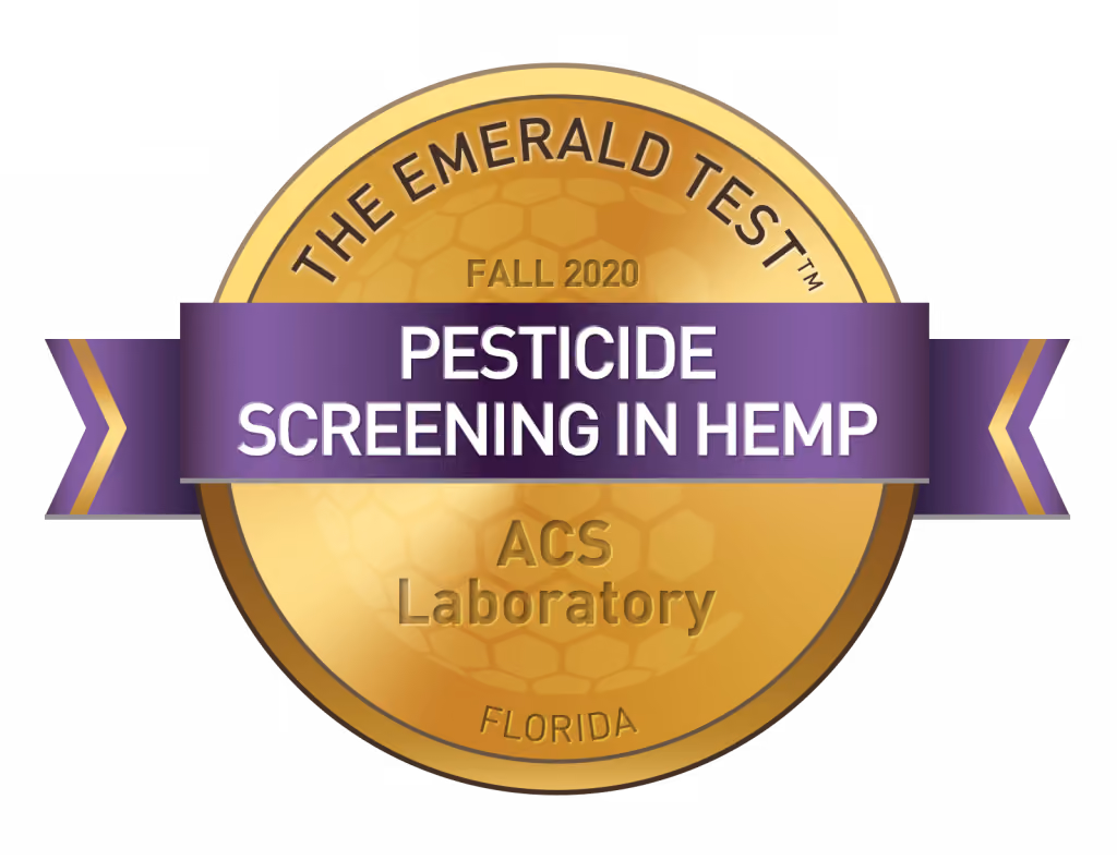 The award for Pesticide Screening in Hemp, Emerald Test Fall 2020 