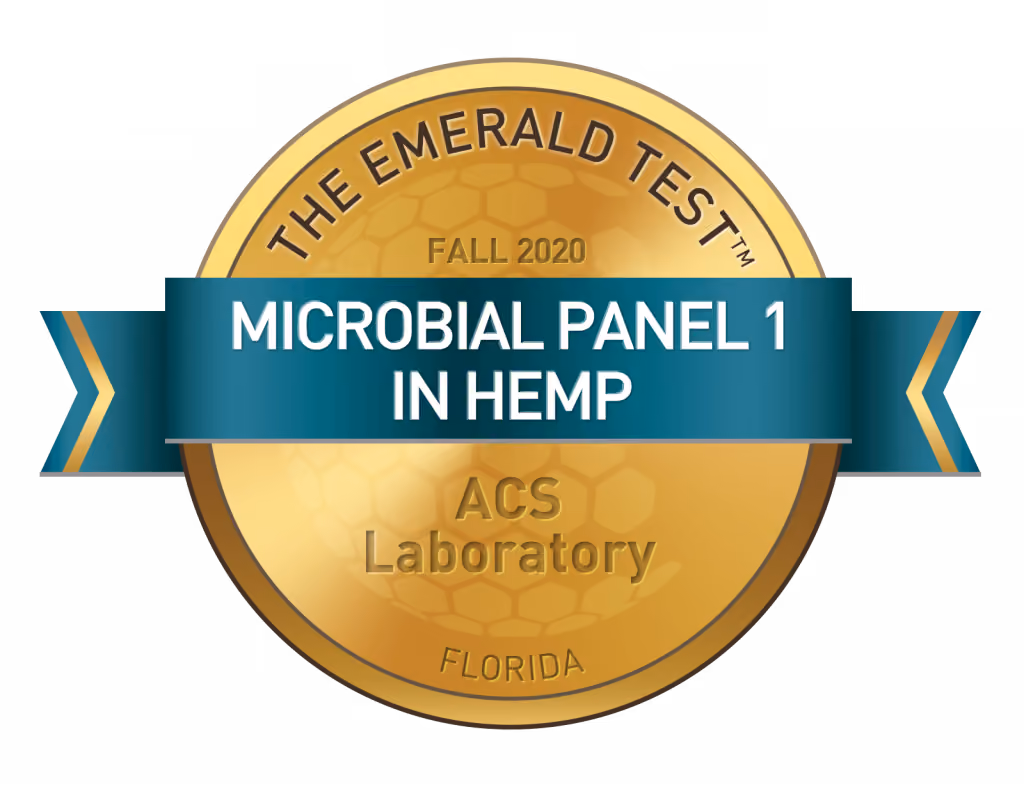 The award for Microbial Panel 1 in Hemp Bud, Emerald Test Fall 2020 