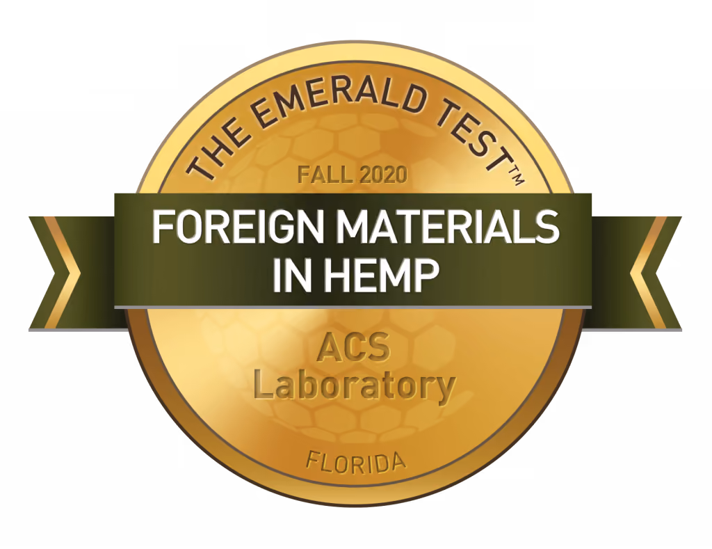 The award for Foreign Materials in Hemp, Emerald Test Fall 2020 