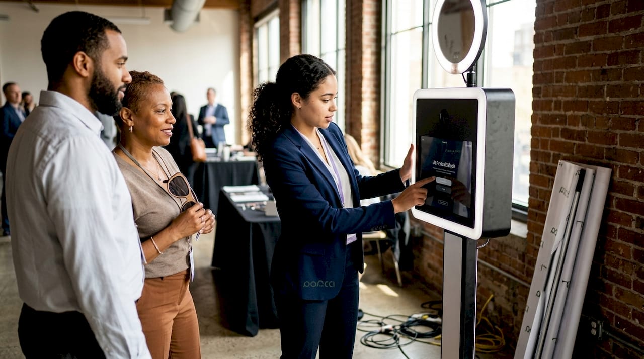 Planner using AI photo booth at conference