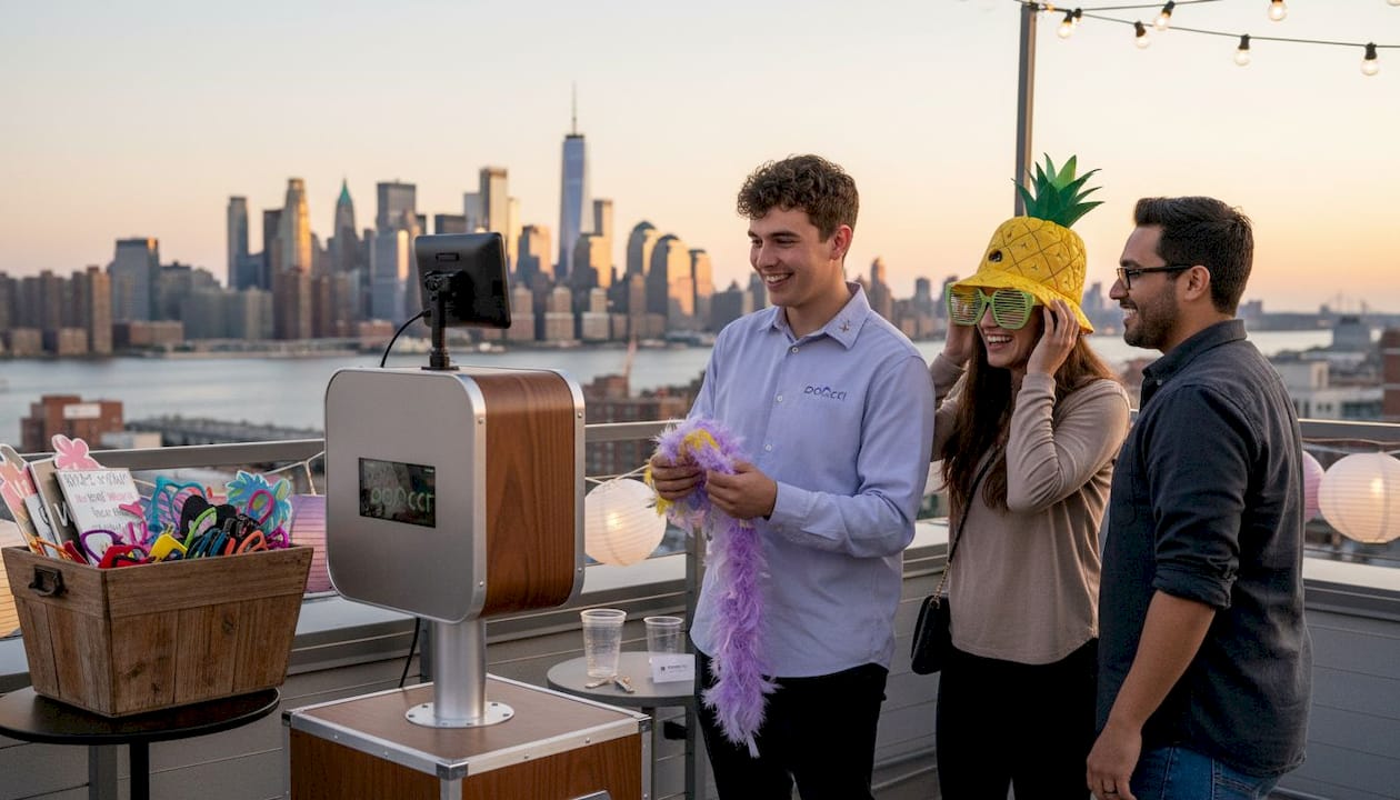 Host shows interactive photo booth to guests