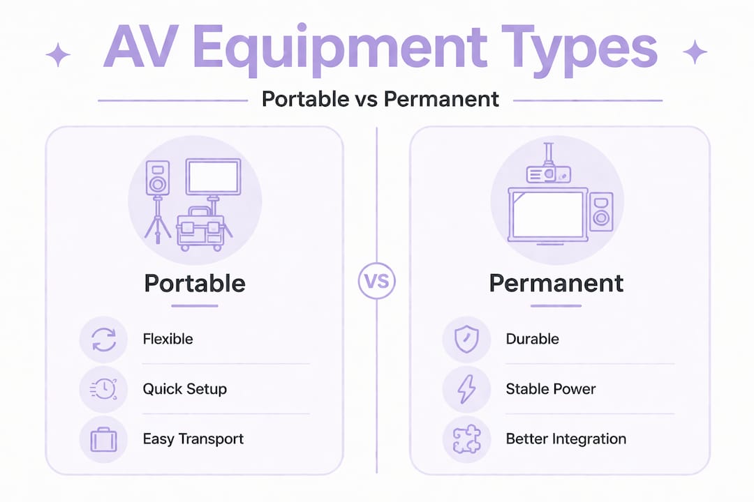 Infographic comparing portable and permanent AV equipment