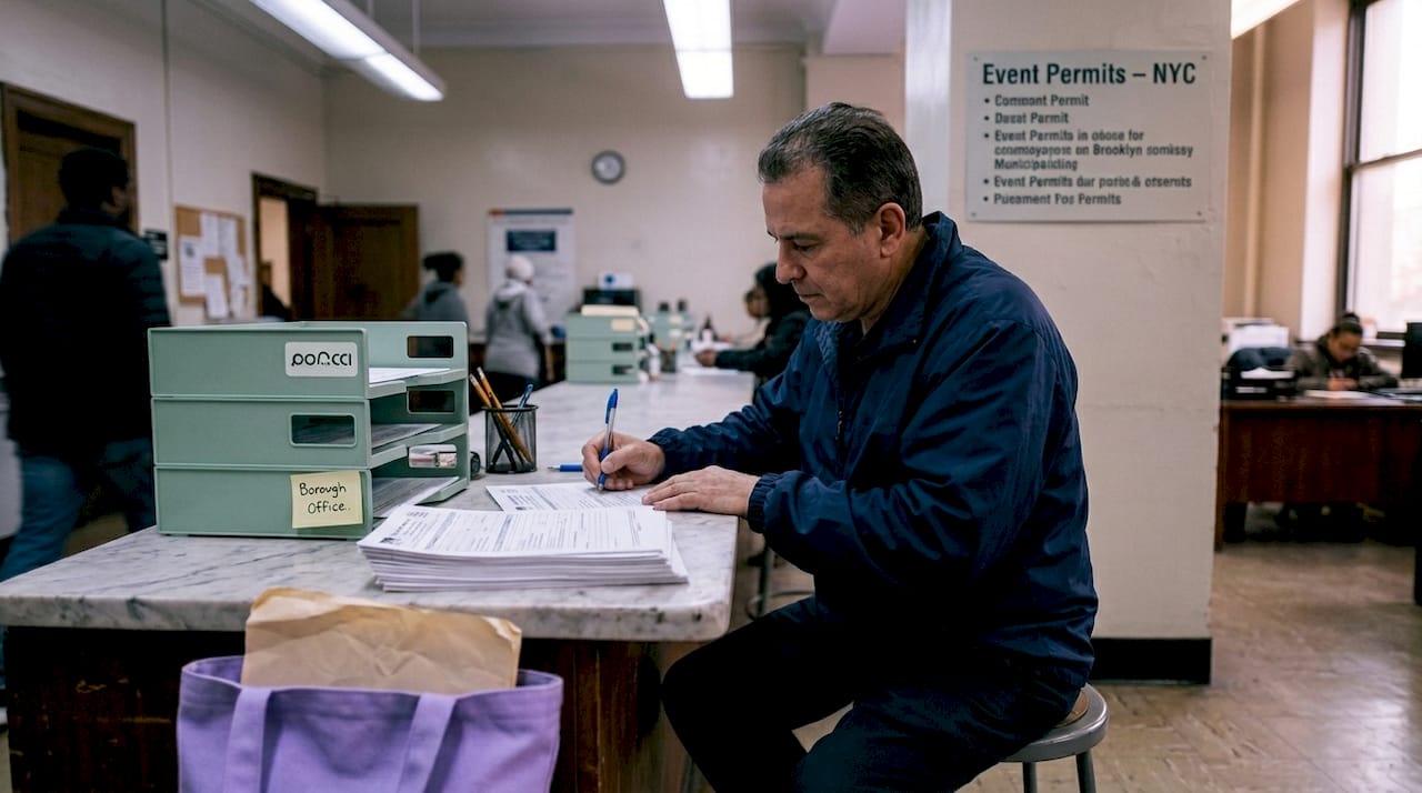 Vendor completing borough permit paperwork