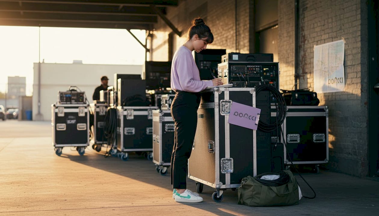 Event coordinator audits equipment at NYC loading dock