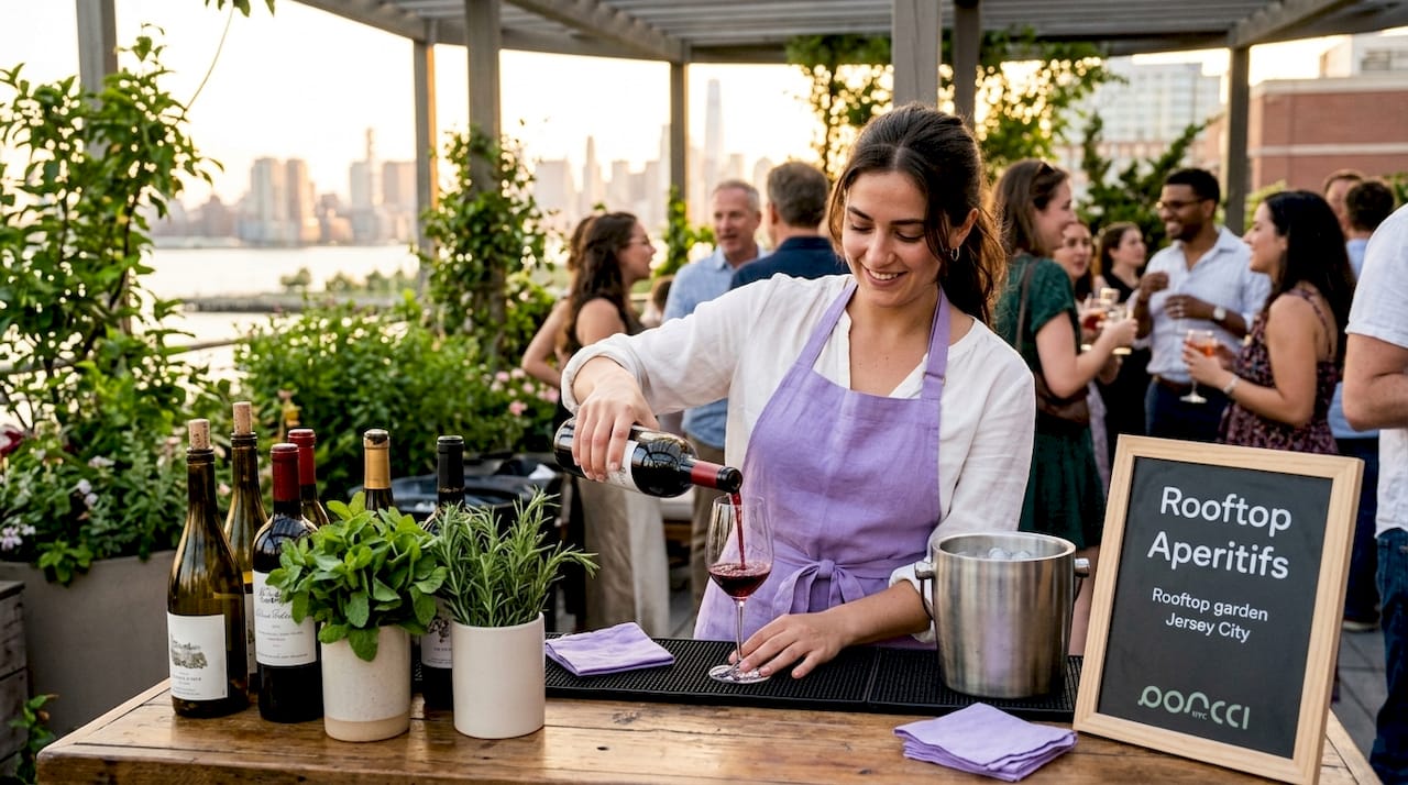Bartender serving guests at a busy event