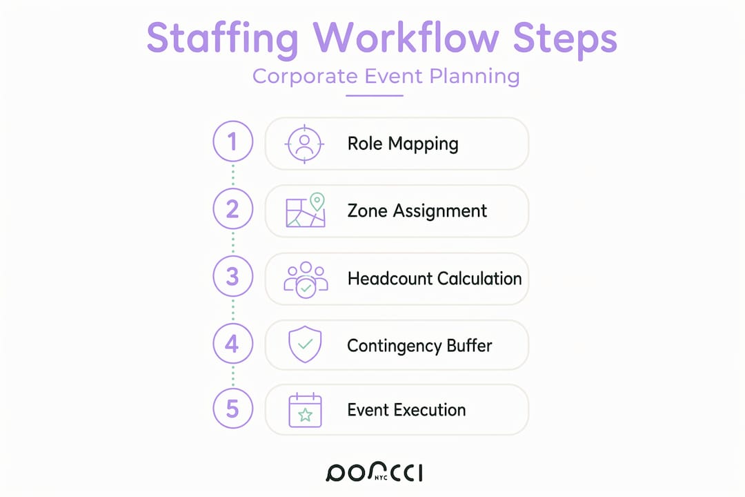 Infographic showing corporate event staffing workflow steps