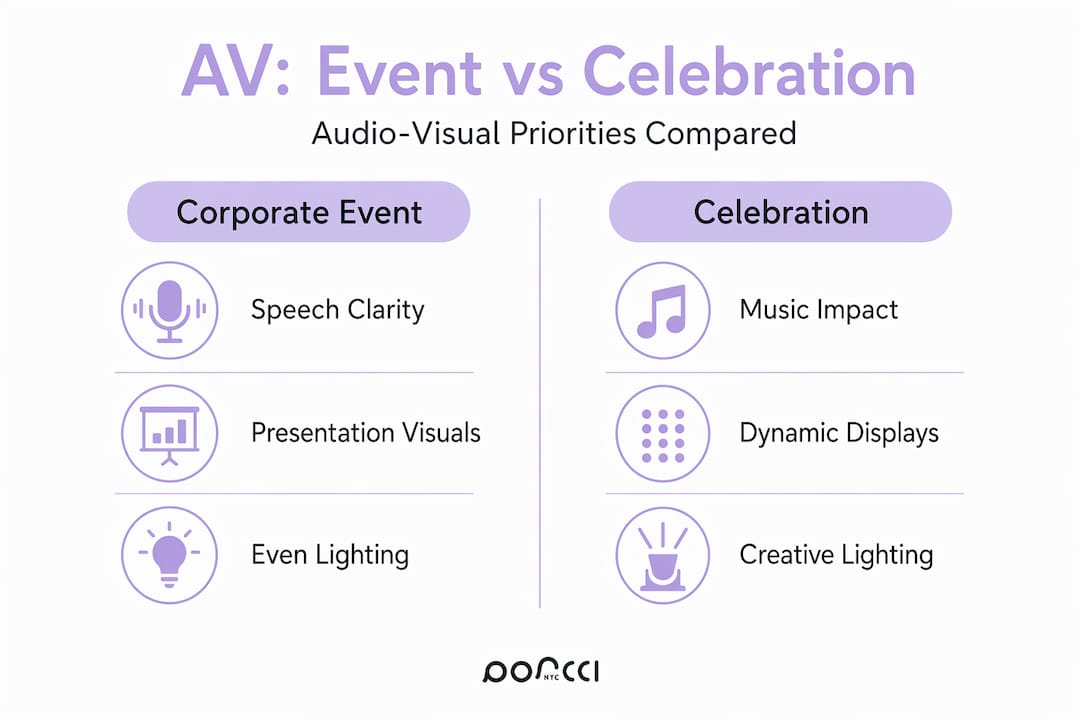 Infographic comparing corporate vs celebration AV
