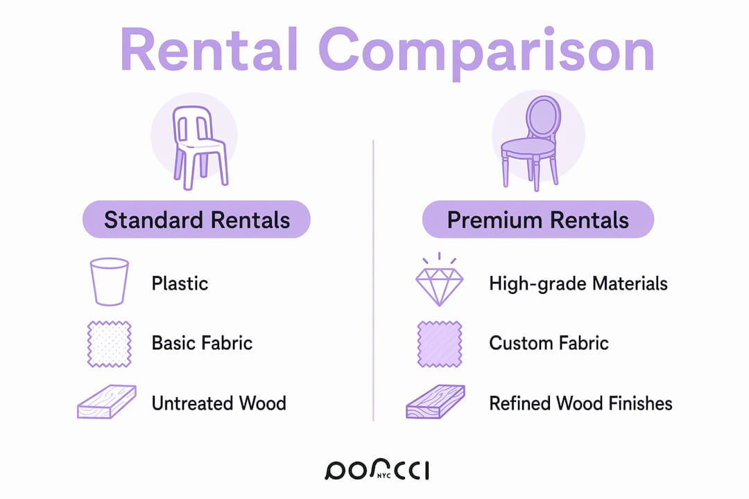 Infographic comparing premium and standard event rentals