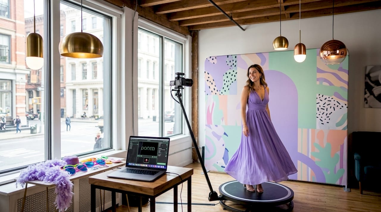 Immersive photo booth technology setup in event hall
