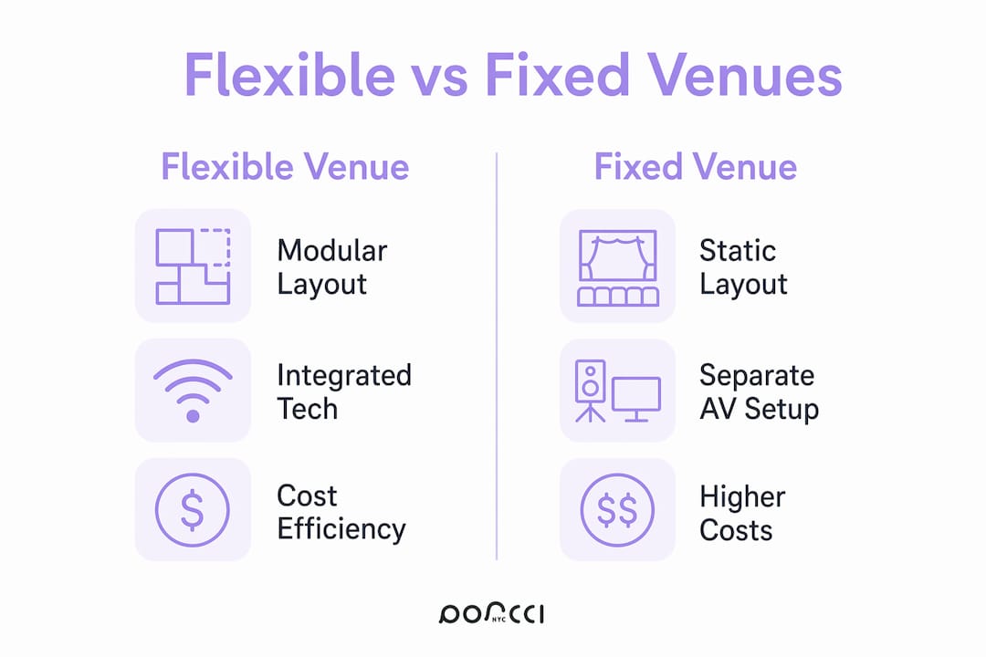 Infographic comparing flexible and fixed event venues