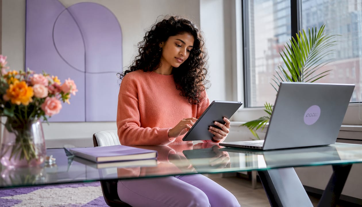 Woman using tablet to track RSVP responses