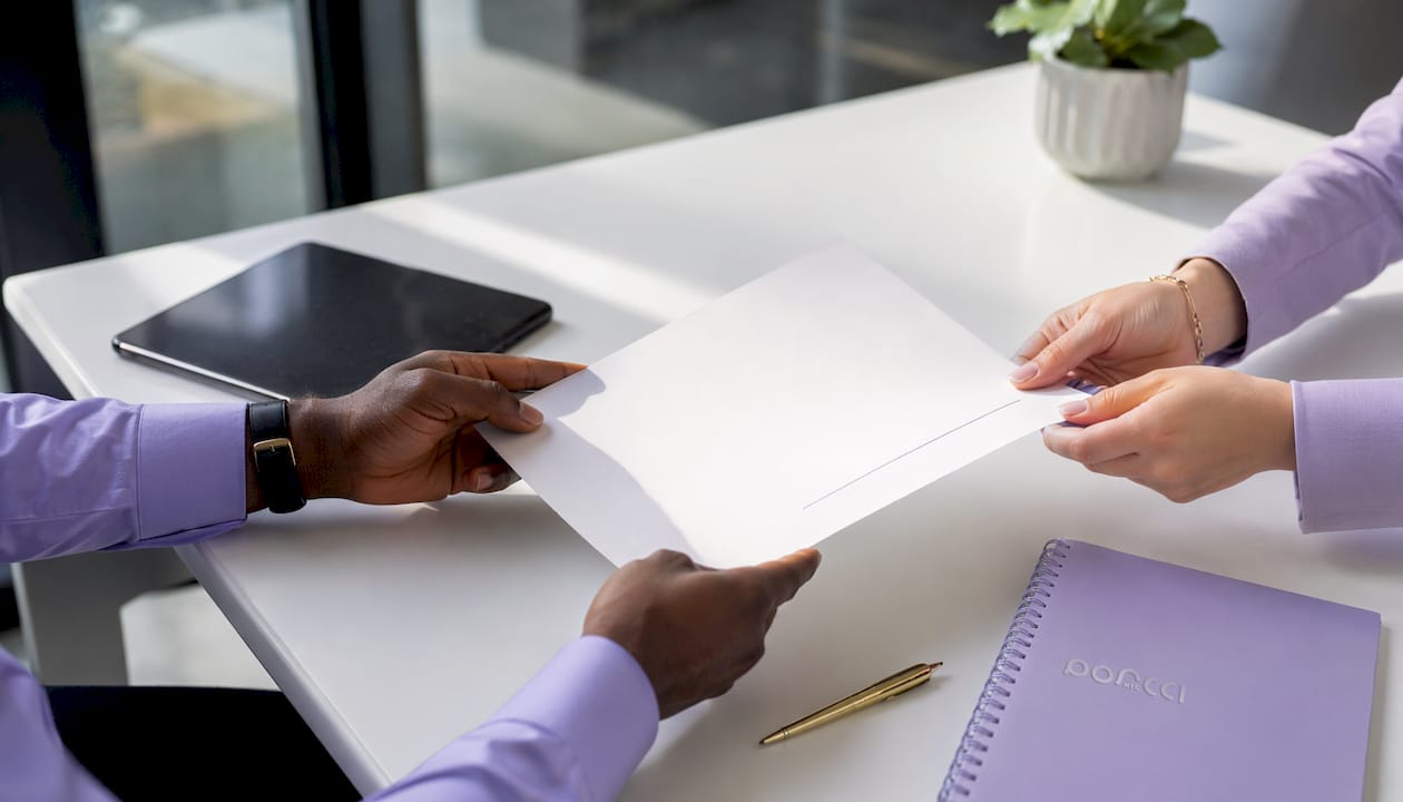 Hands exchanging signed event vendor contract