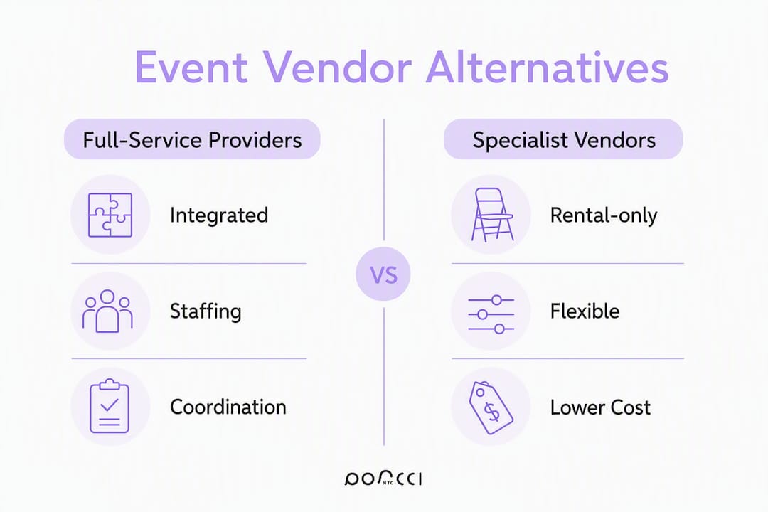Infographic comparing full-service providers and specialist vendors