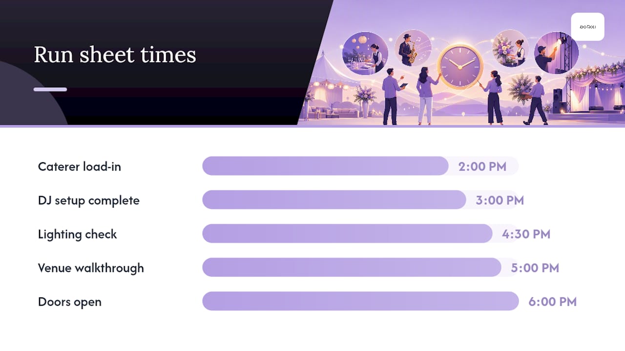 Diagram of event run sheet structure and timeline