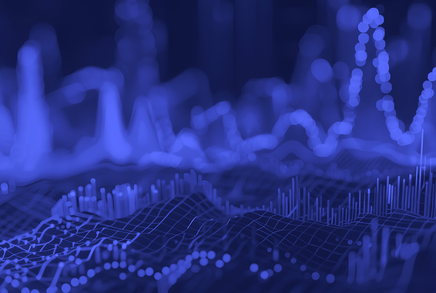 Abstract blue data visualisation representing rising WhatsApp messaging volumes and costs