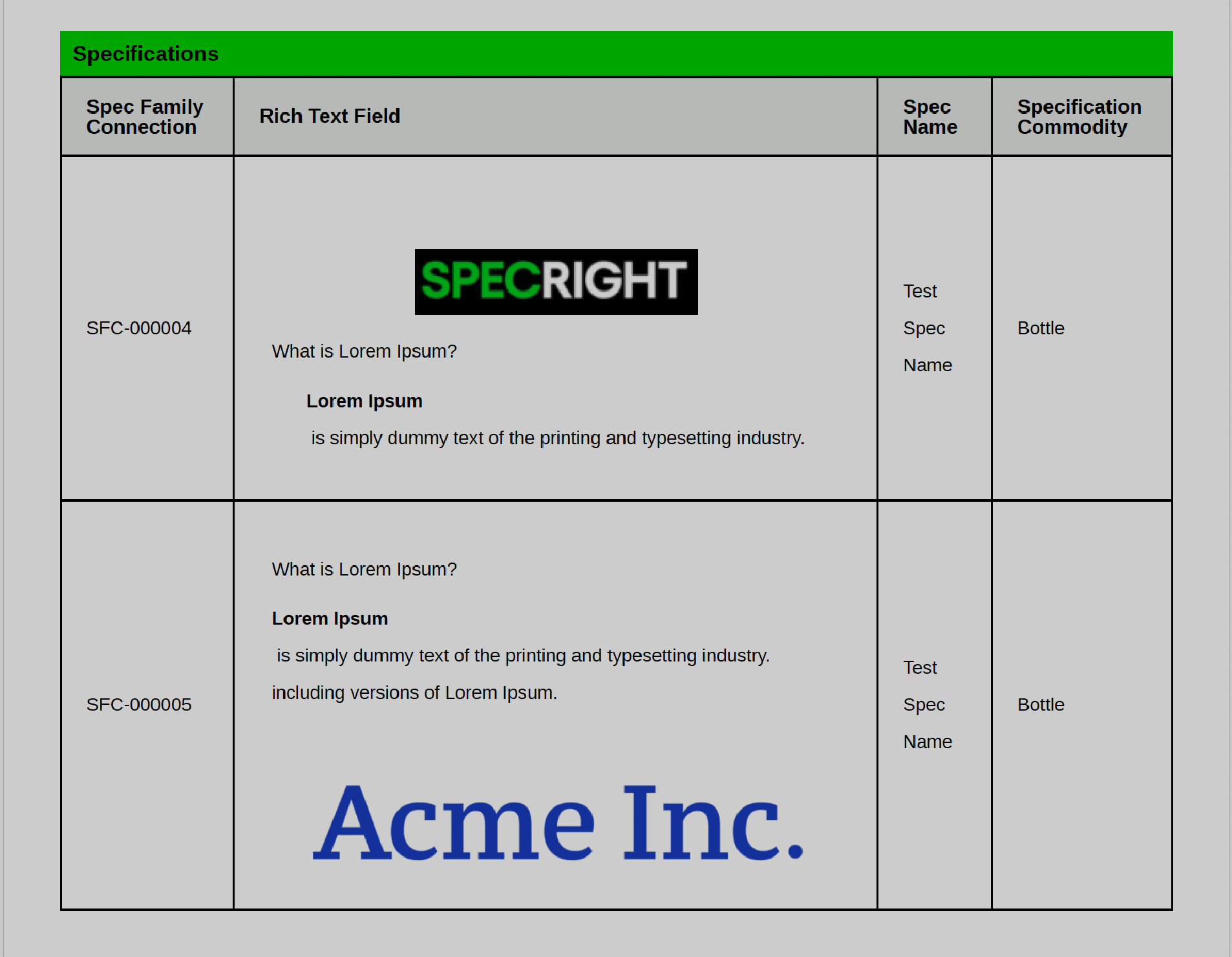 screenshot of spec export showing download and attach file