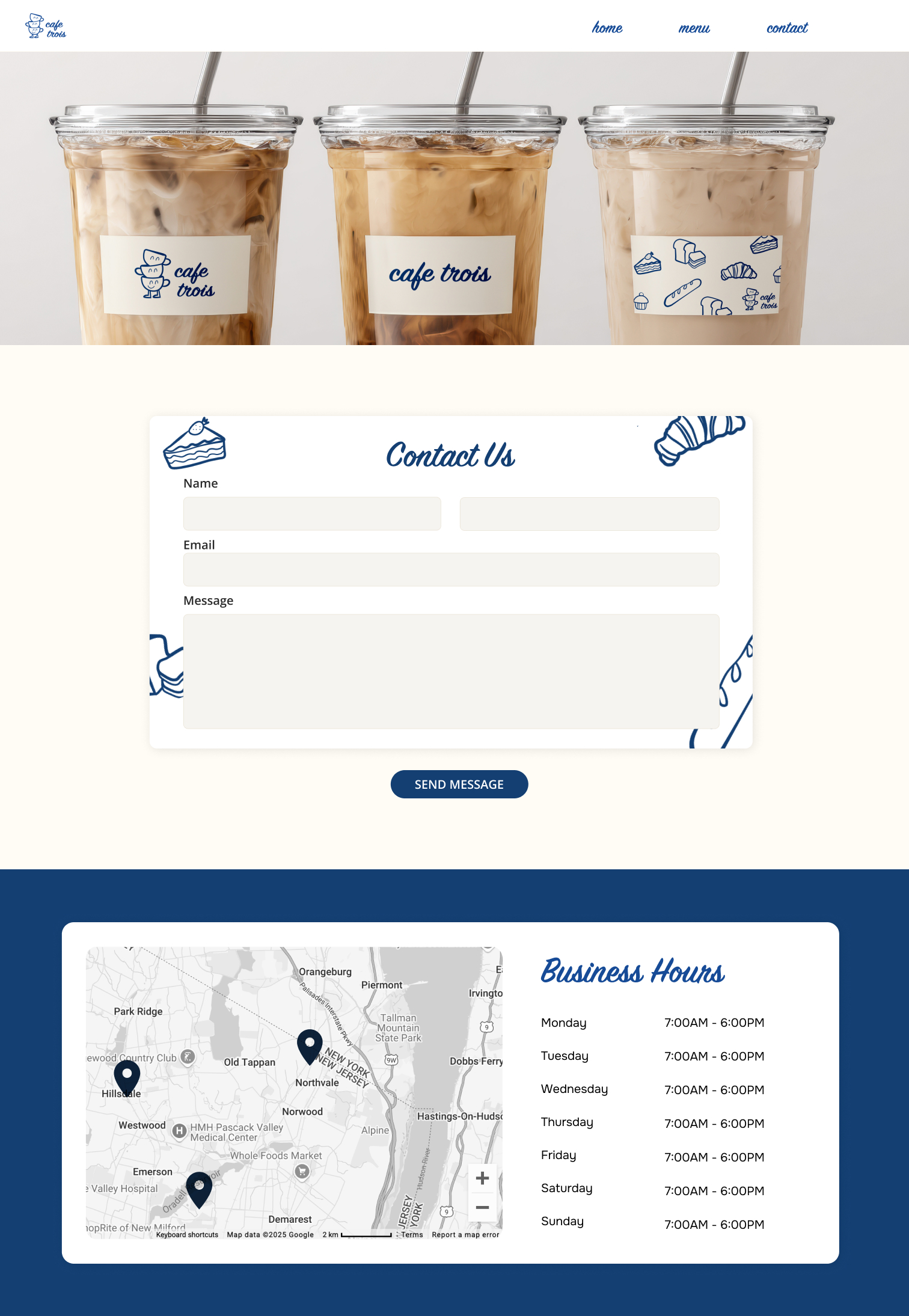 Cafe website contact page design