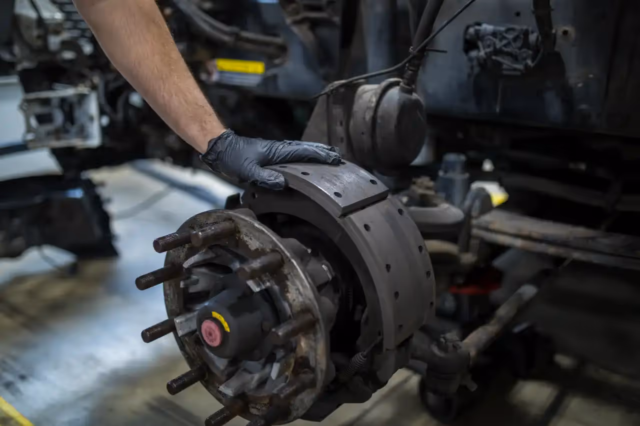Truck brake system repair in repair shop