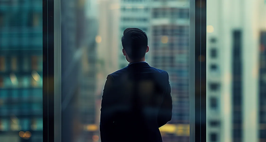 Ejecutivo mirando por la ventana
