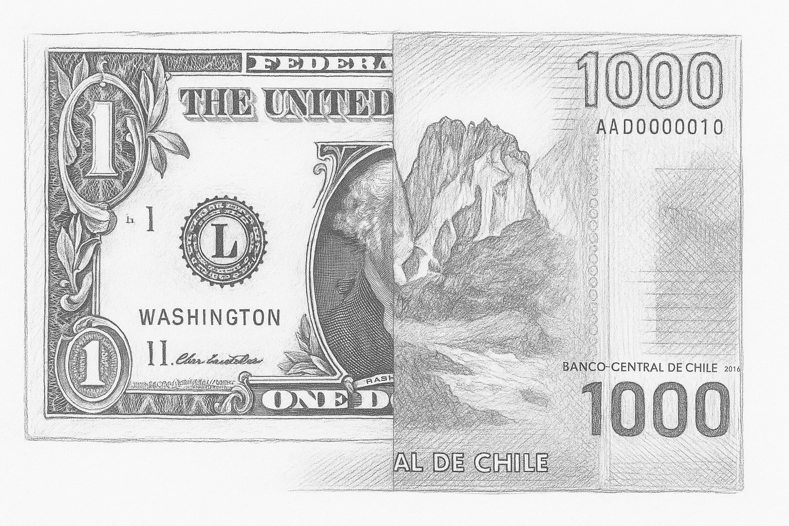 Un billete de $1.000 y un dólar