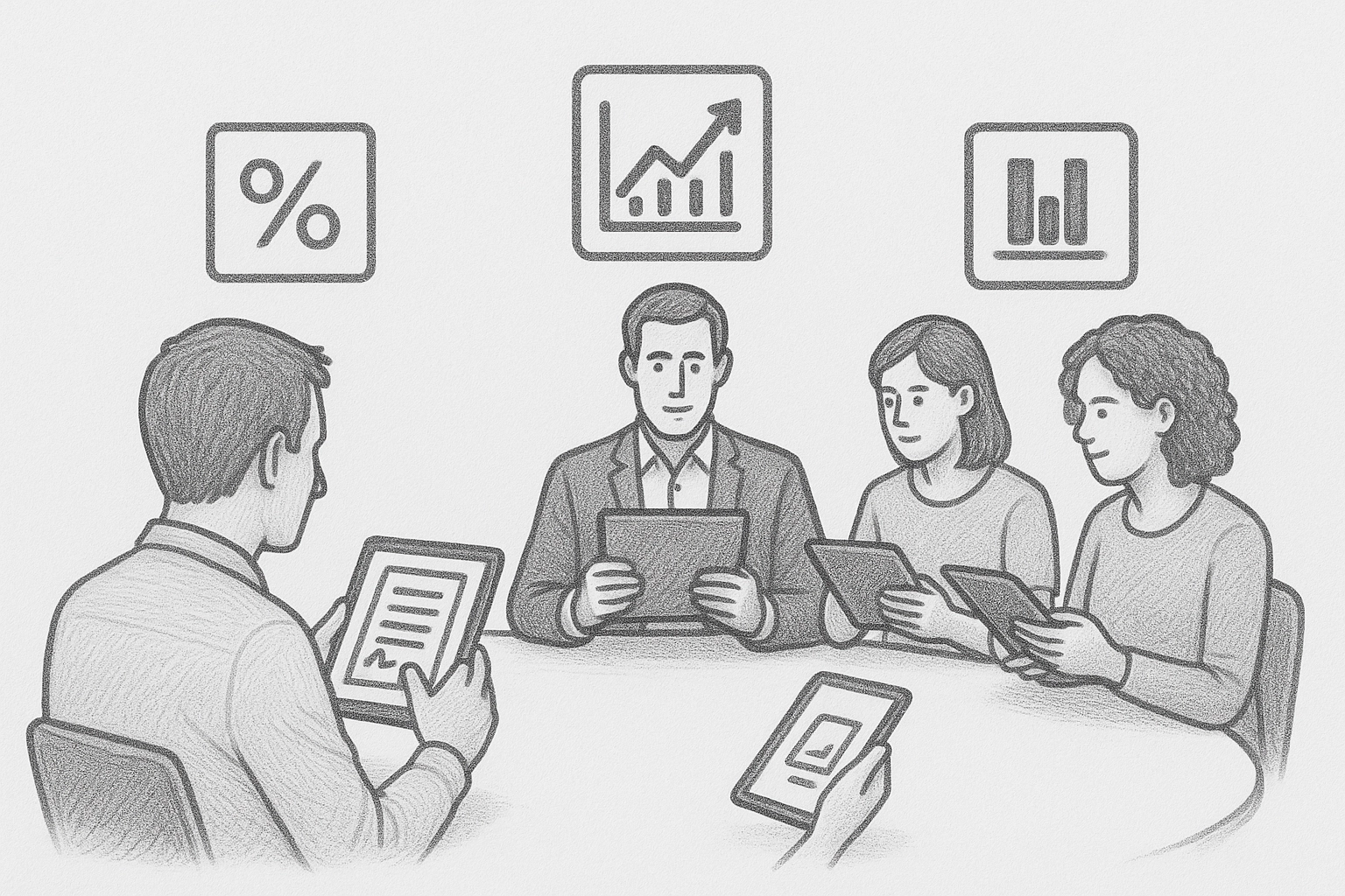 Personas revisando su portafolio digital de deuda privada