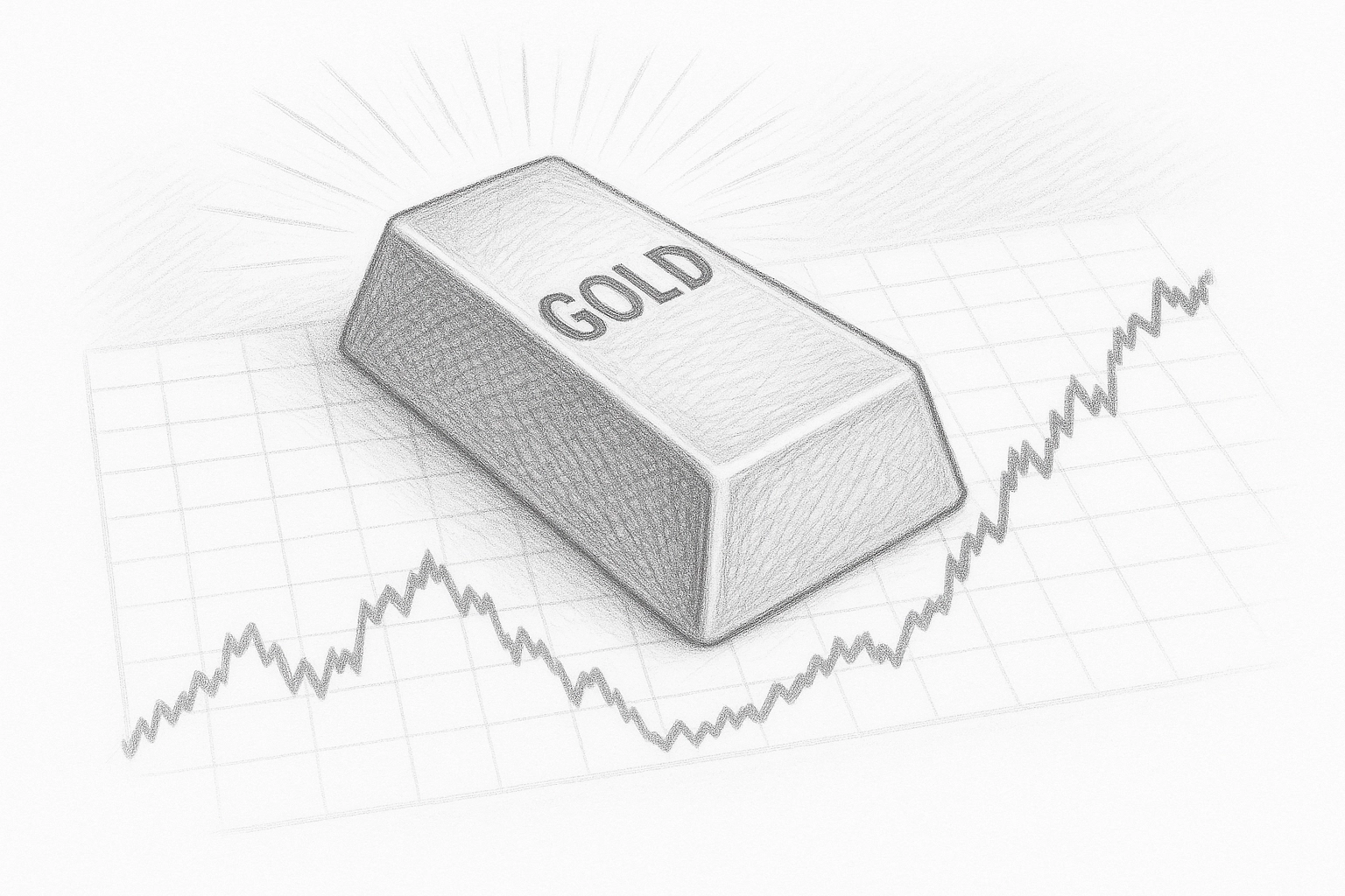Lingote de oro brillando sobre un gráfico financiero, simbolizando inversión.