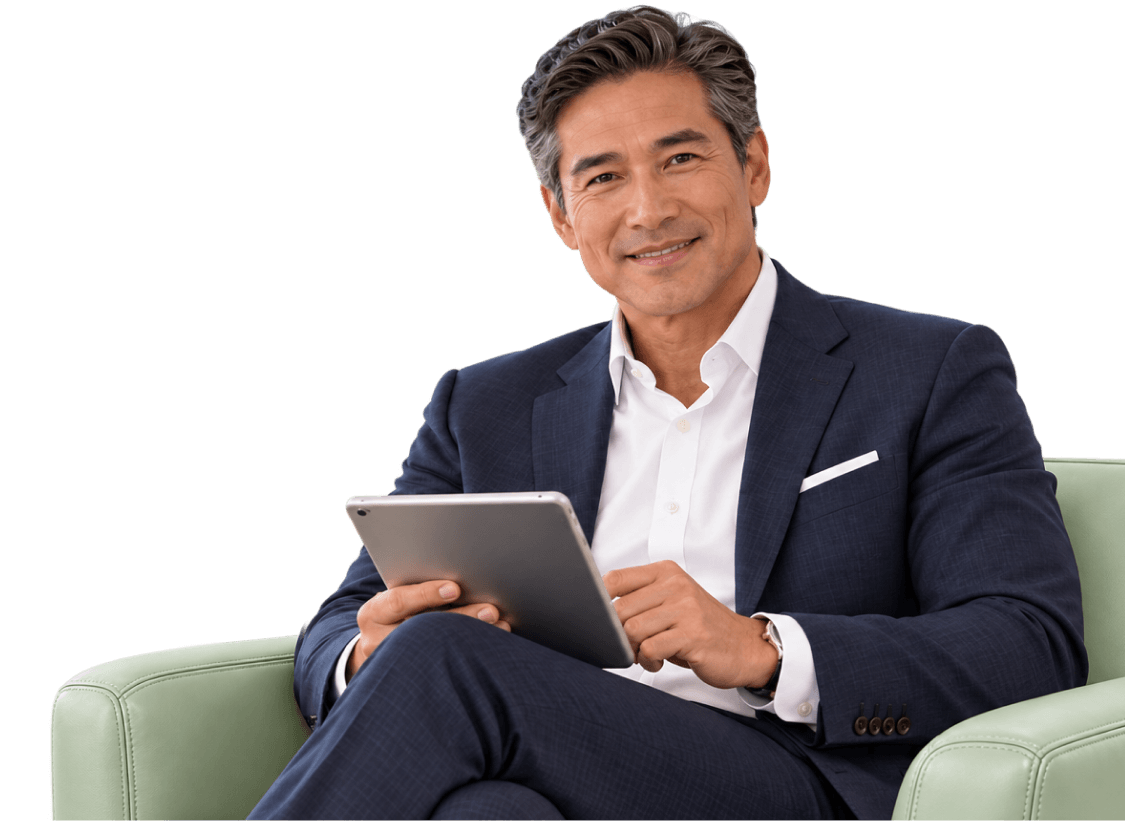 Financial advisor reviewing information on a tablet