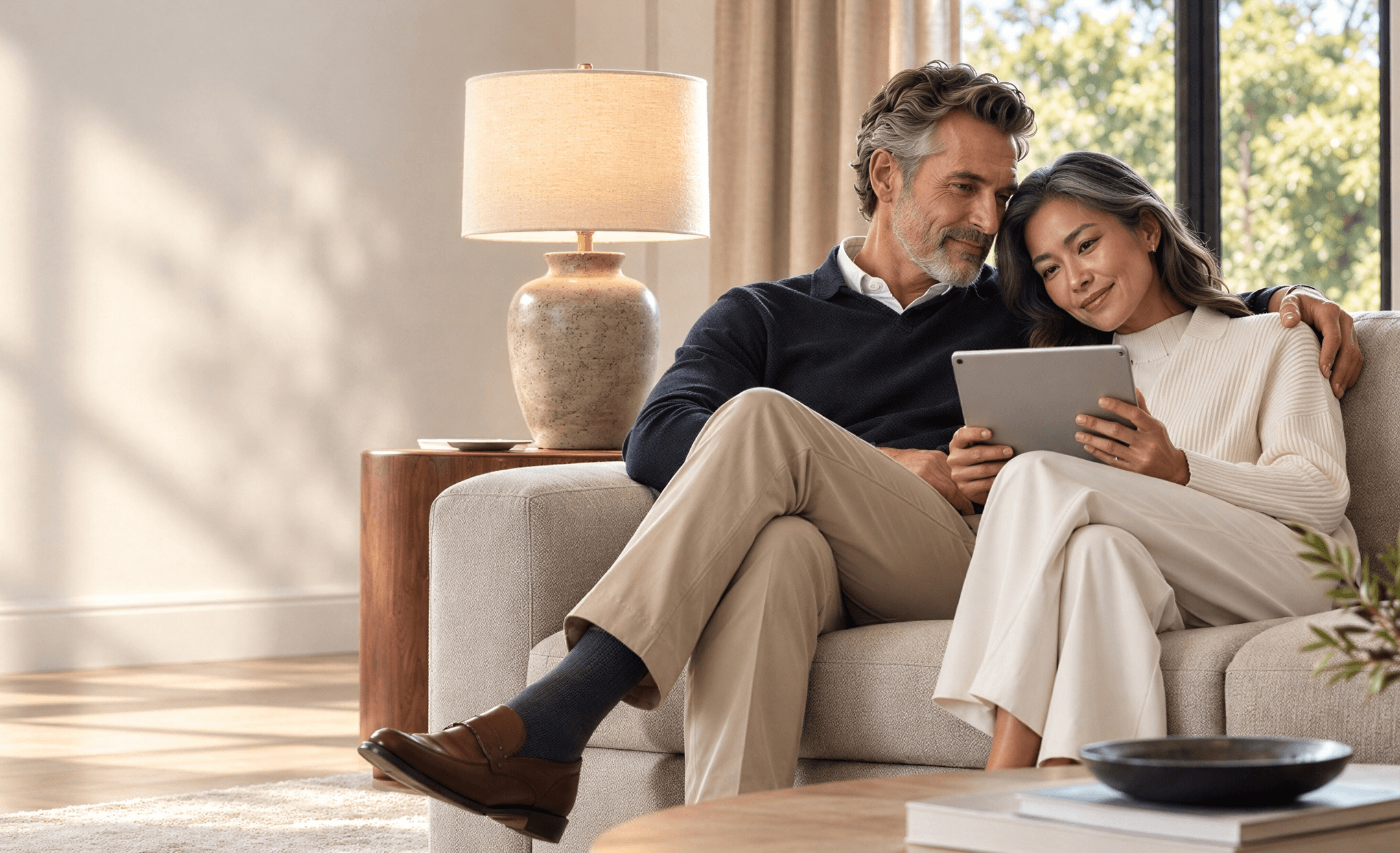 Couple reviewing financial information together on a tablet