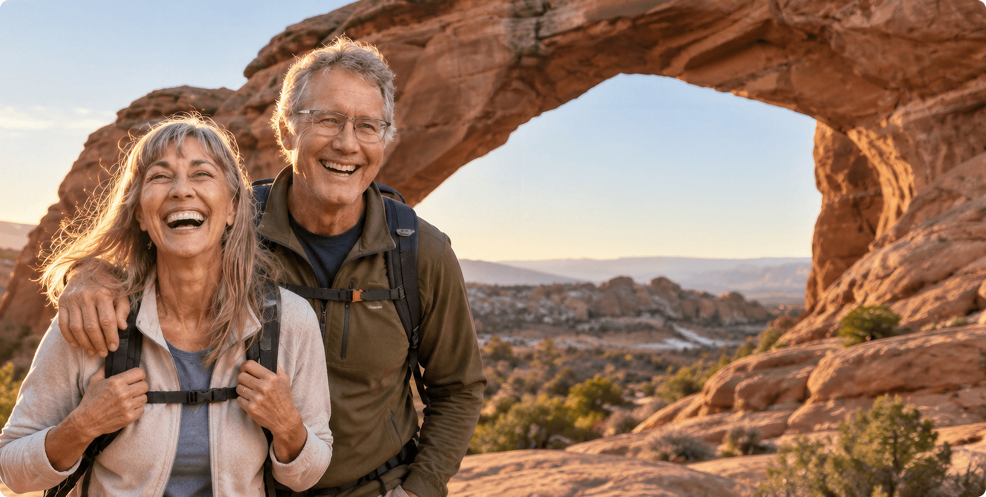 Couple hiking together in the mountain