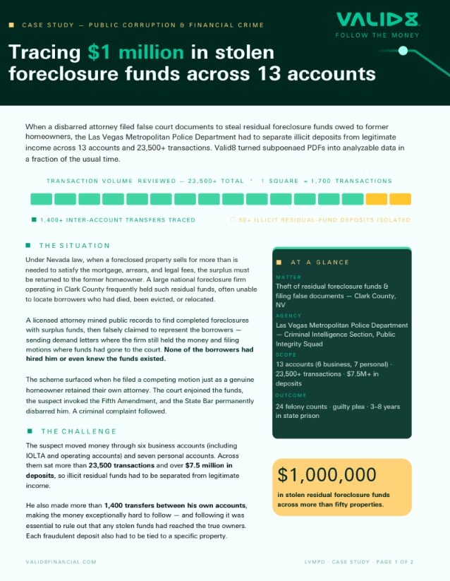 LVMPD took on a public corruption case involving a disbarred attorney who stole surplus foreclosure funds from former homeowners.