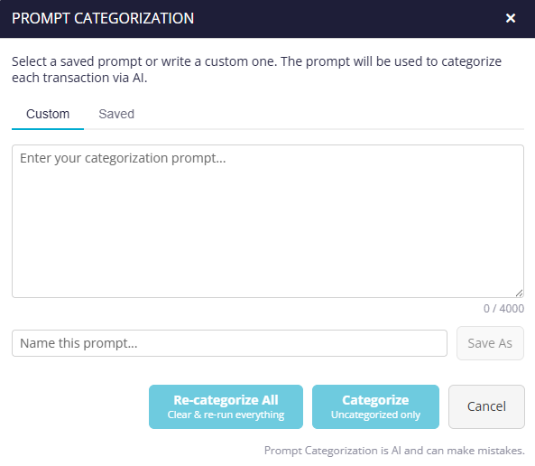 Valid8 Releases Prompt Categorization: Custom AI Transaction Labels