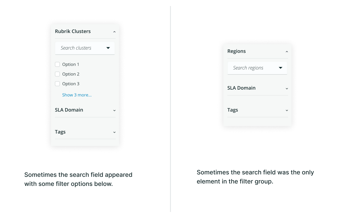 filters inconsistent usage