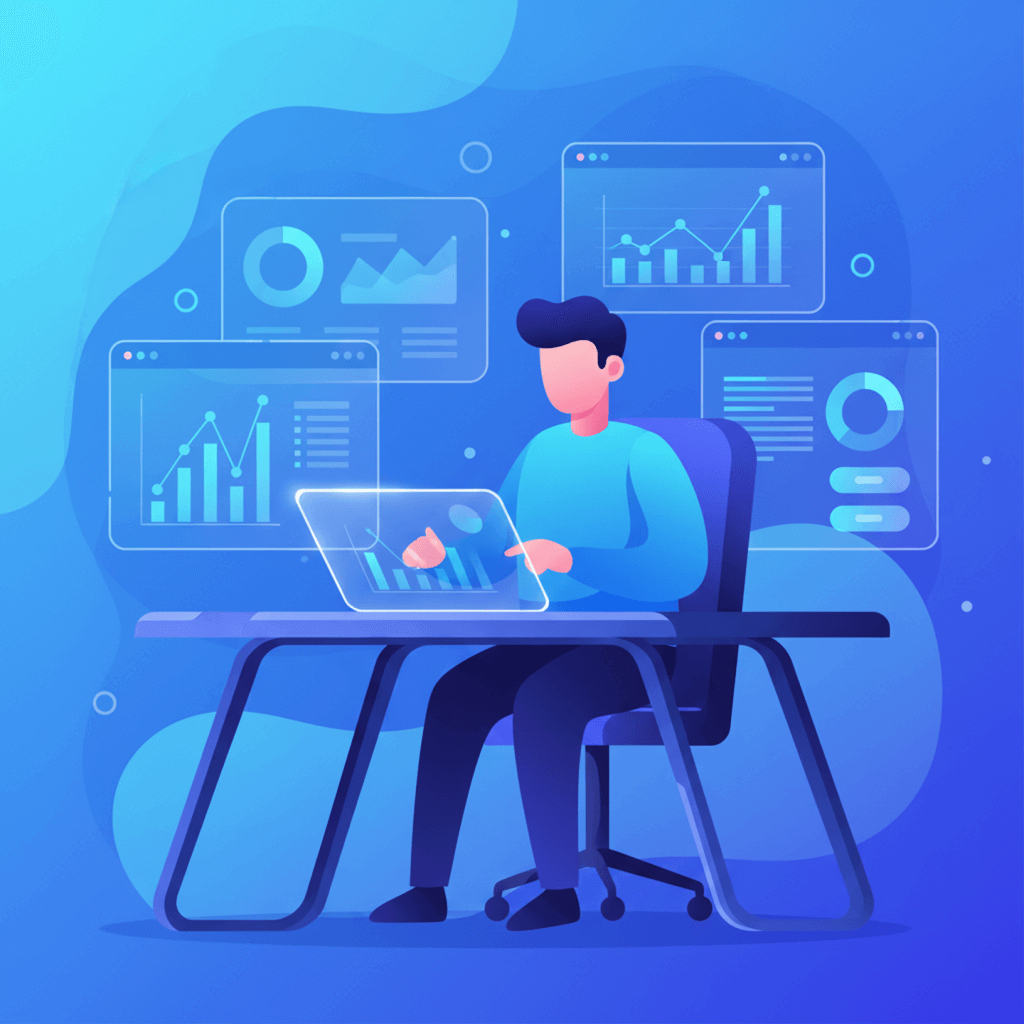 Business professional touching a virtual B2B icon surrounded by finance, handshake, and analytics symbols representing B2B desk research services.