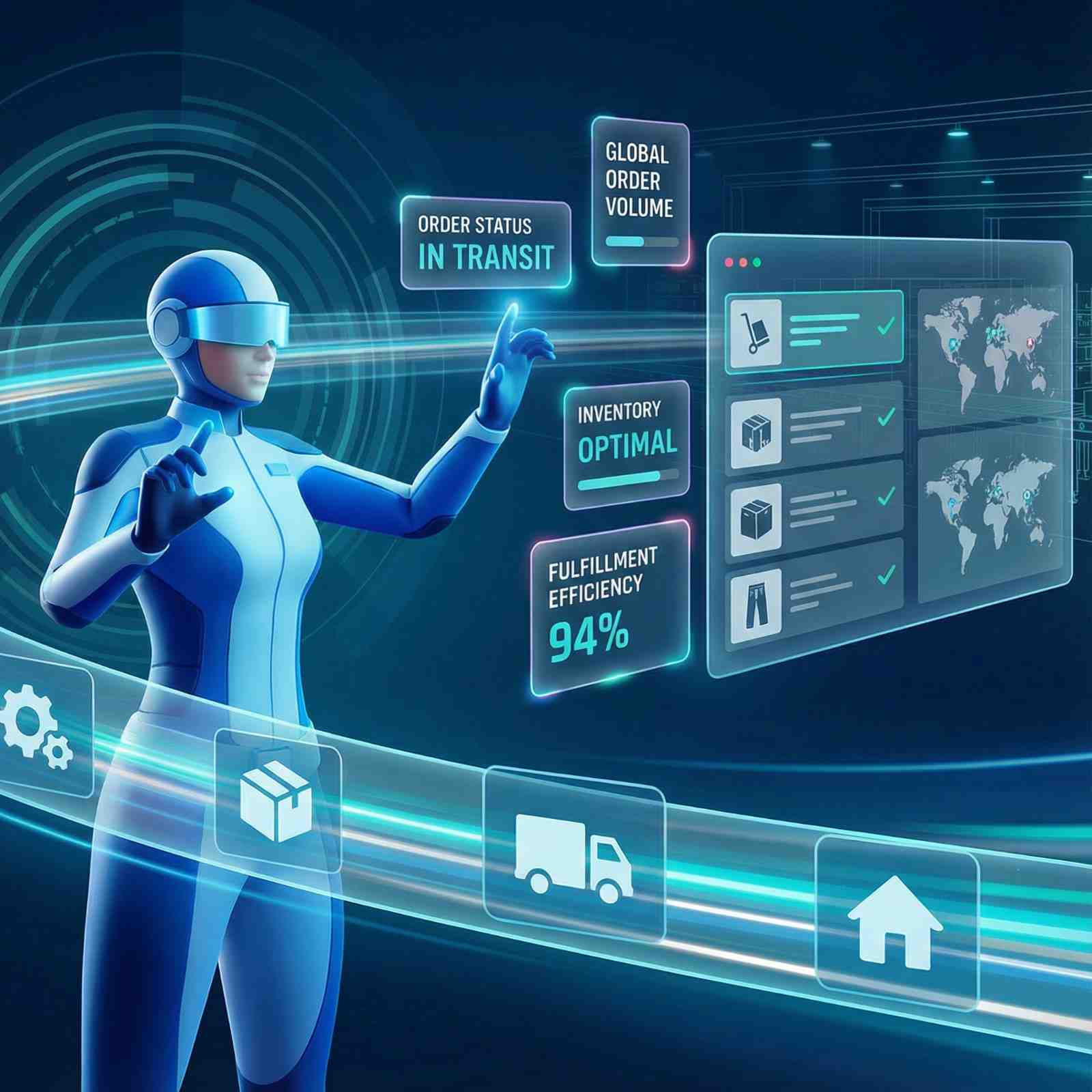 Warehouse worker inspecting stacked boxes with a clipboard, representing efficient order management service.
