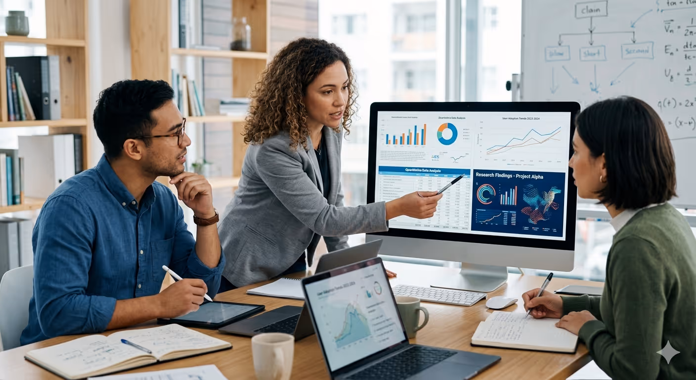 Business professional using a tablet with digital analytics and cloud data icons, representing data processing and management services.