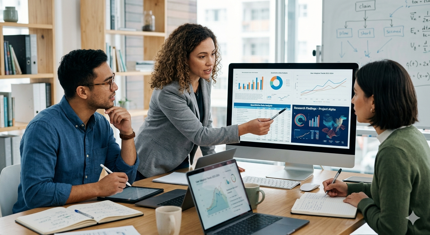 Business professional using a tablet with digital analytics and cloud data icons, representing data processing and management services.