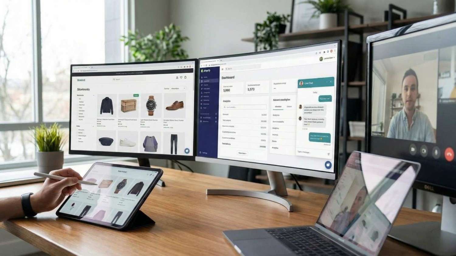 Business professionals reviewing case studies and success stories with data insights