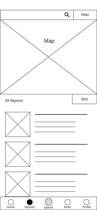 low fidelity version of all report list page