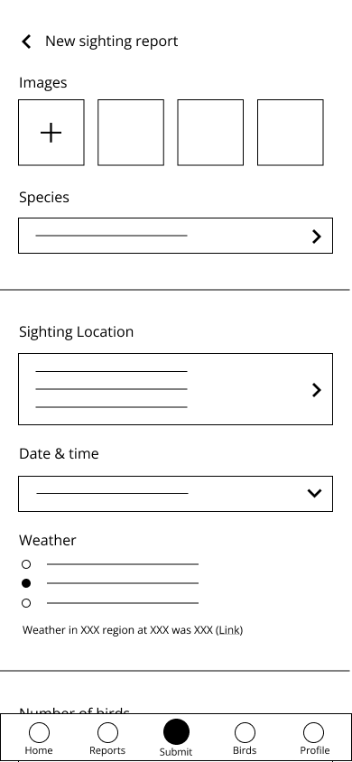 low fidelity version of creating report page