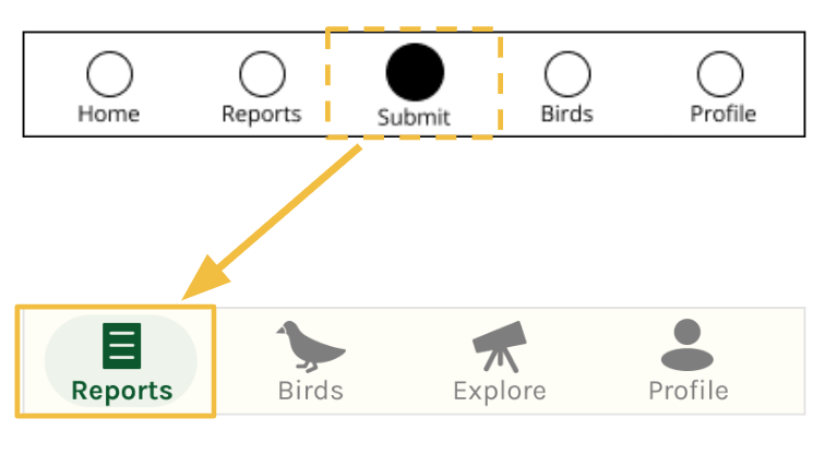 comparison of bottom bar before and after usability study