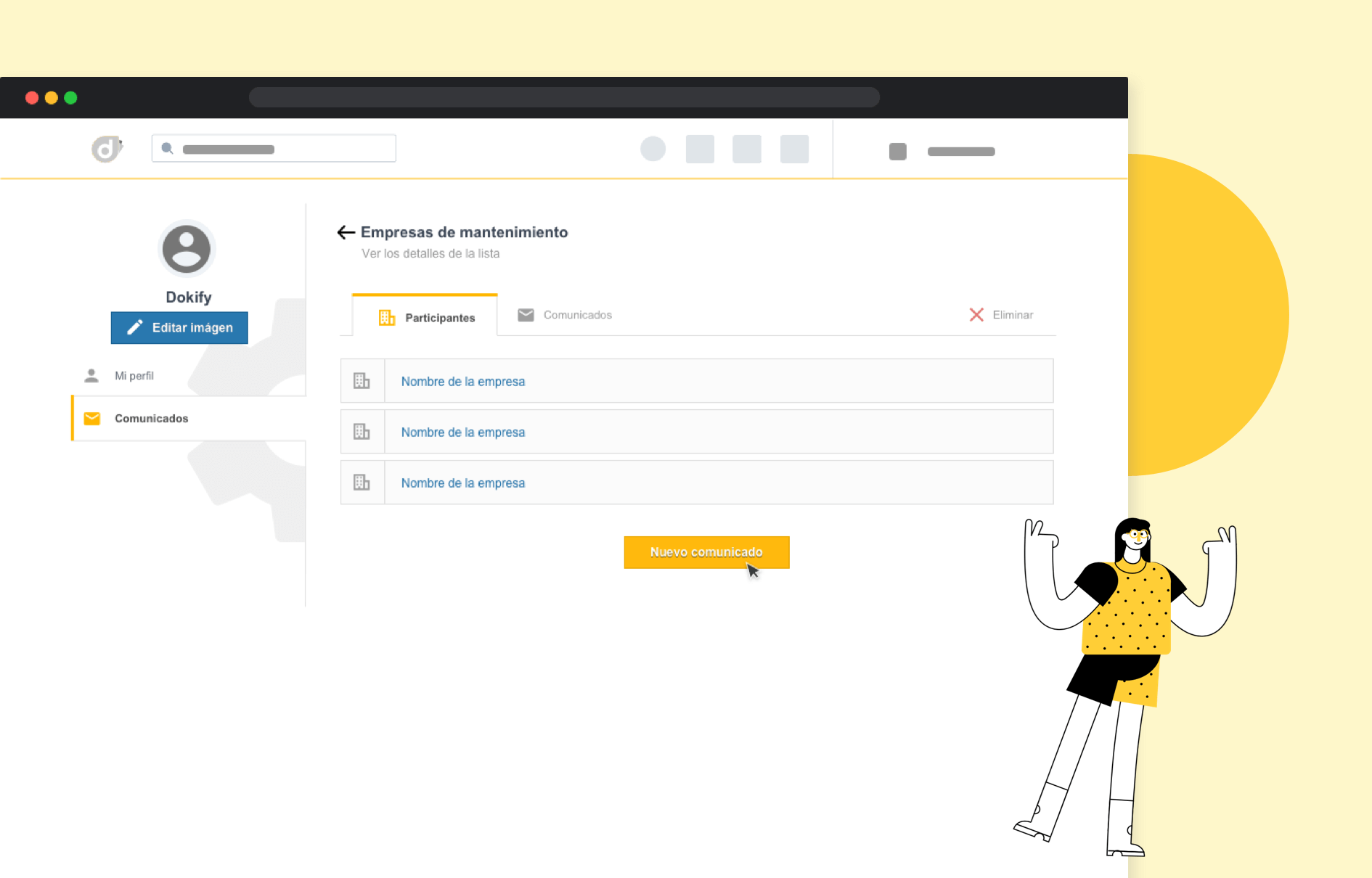 Vista de los comunicados Dokify