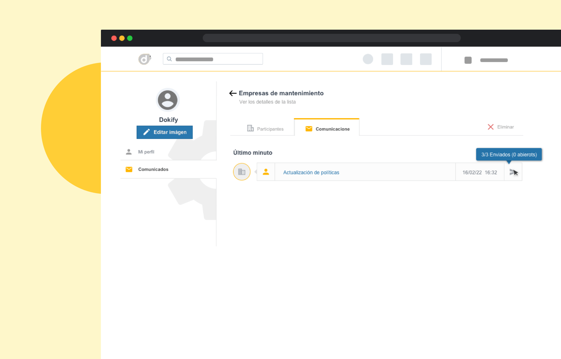 Vista del correo de las empresas destinatarias